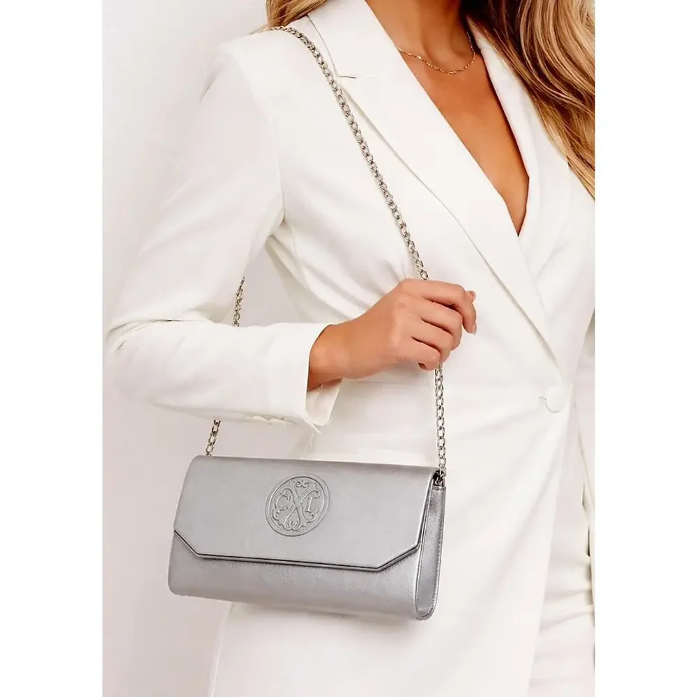 CXL By Christian Lacroix Clutch Bag Womens Small Silver Madison Smooth Purse New